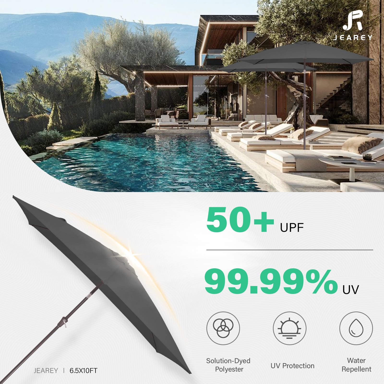 JEAREY sturdy 6-rib frame and cast-iron support for reliable wind resistance