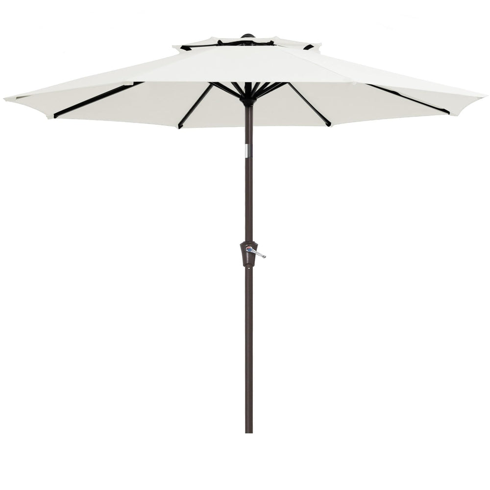 JEAREY front view of 9' cream white canopy showing full shade coverage and style