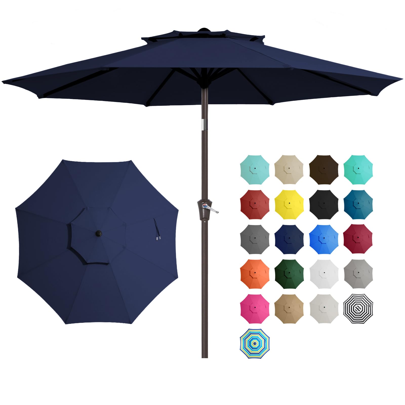 JEAREY navy umbrella front view showing full canopy and stable shade