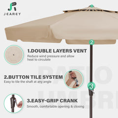 JEAREY detailed view of powder-coated pole and eight ribs showing sturdy frame benefit: wind durability