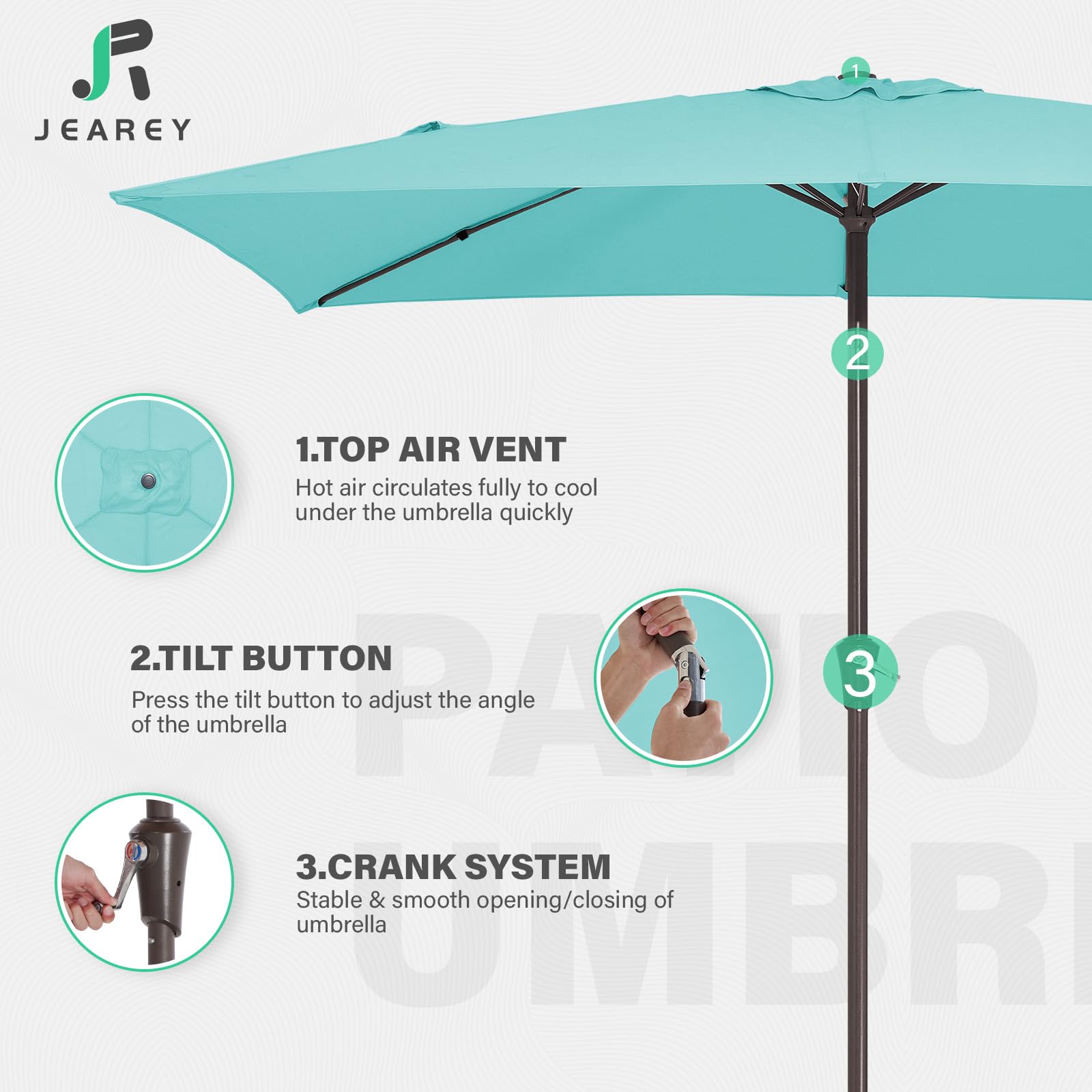 JEAREY umbrella at poolside lifestyle scene illustrating comfortable shaded leisure