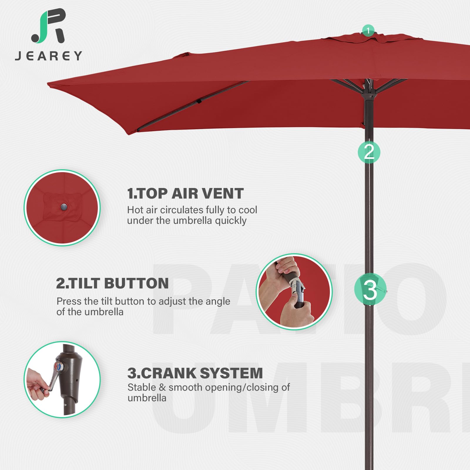 JEAREY poolside umbrella in lifestyle setting providing cool shade