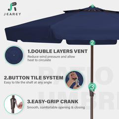 JEAREY powder-coated pole and 8 ribs detail highlighting rust resistance and strength