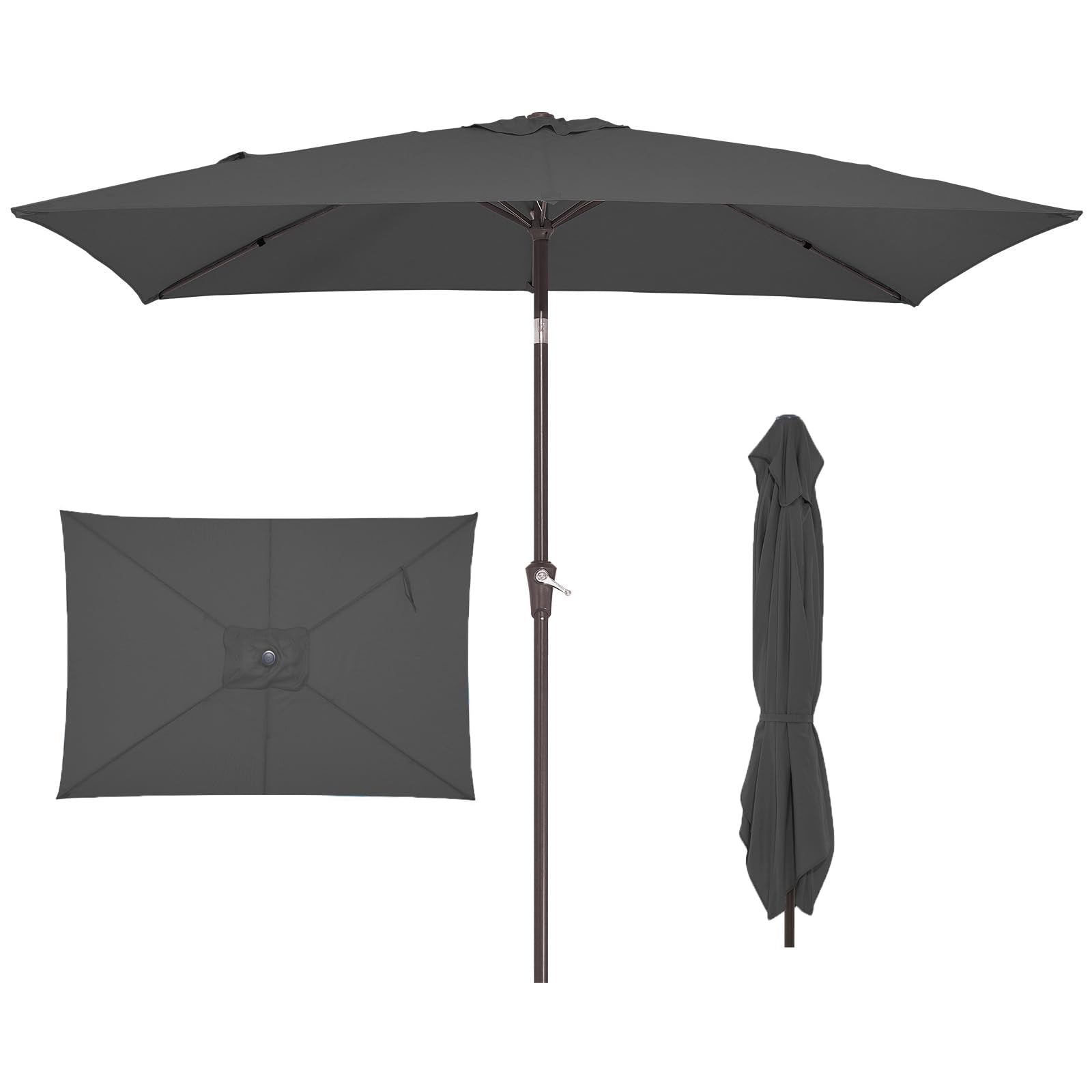 JEAREY front view of rectangular umbrella showing full shaded coverage and comfort
