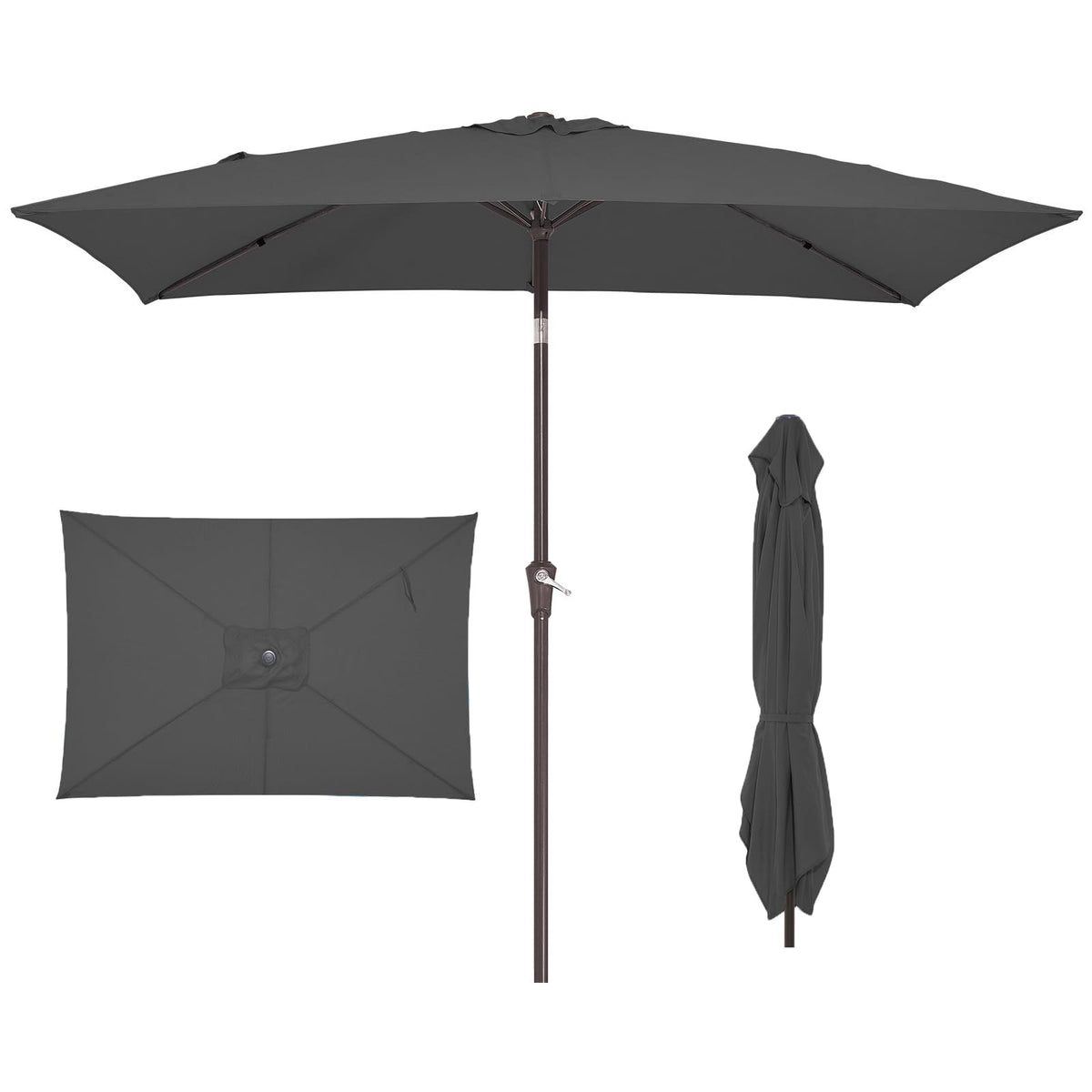 JEAREY front view of rectangular umbrella showing full shaded coverage and comfort