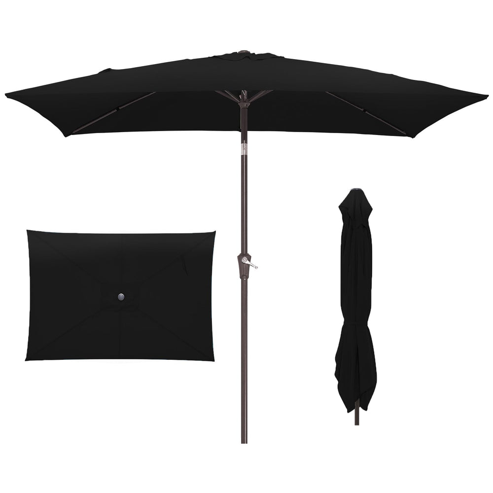 JEAREY rectangular umbrella front view showing wide shade benefit