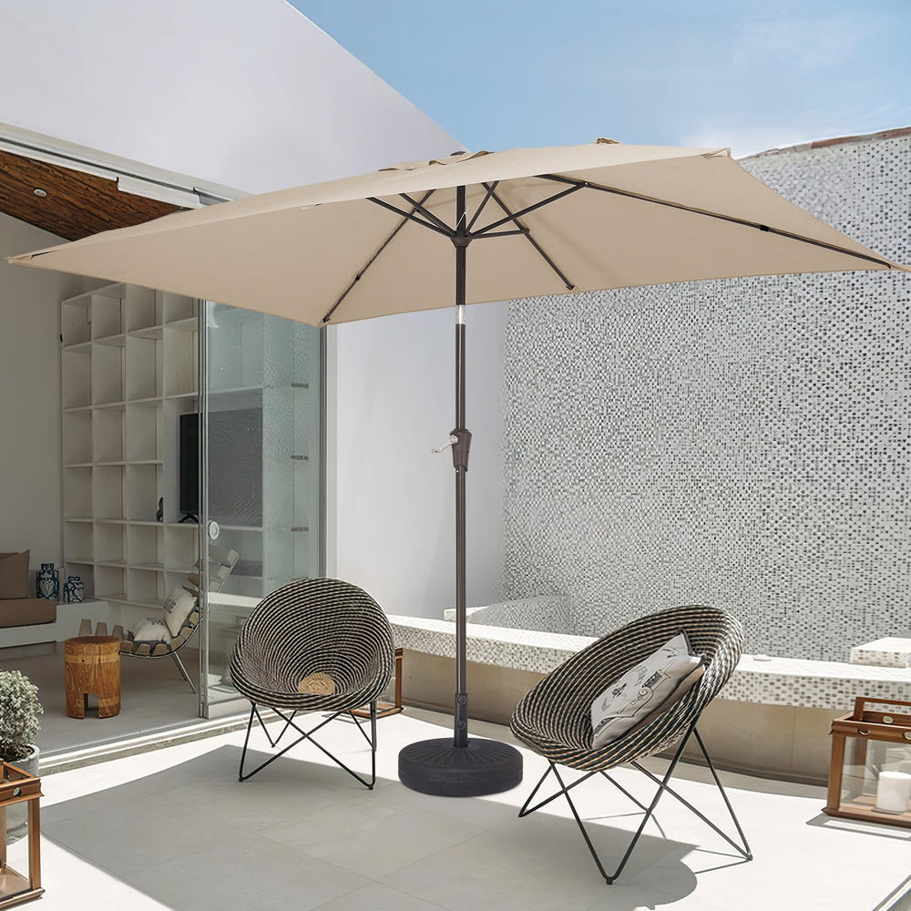 JEAREY umbrella next to table showing size and coverage comparison