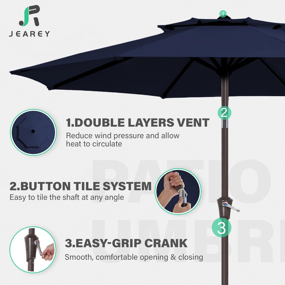 JEAREY umbrella on patio table creating comfortable shaded seating