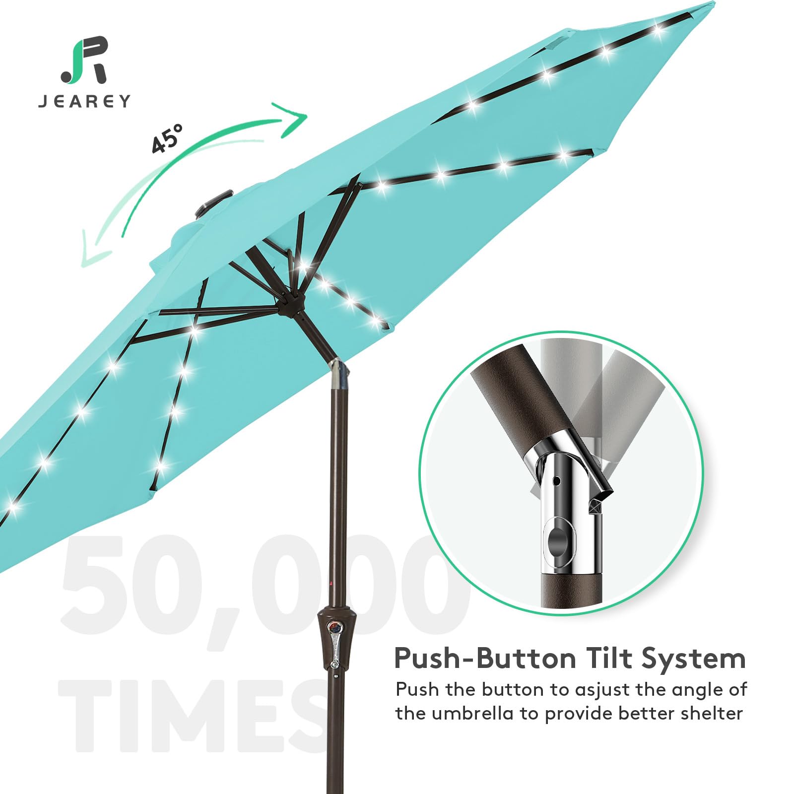 JEAREY umbrella over table showing scale for four to six chairs