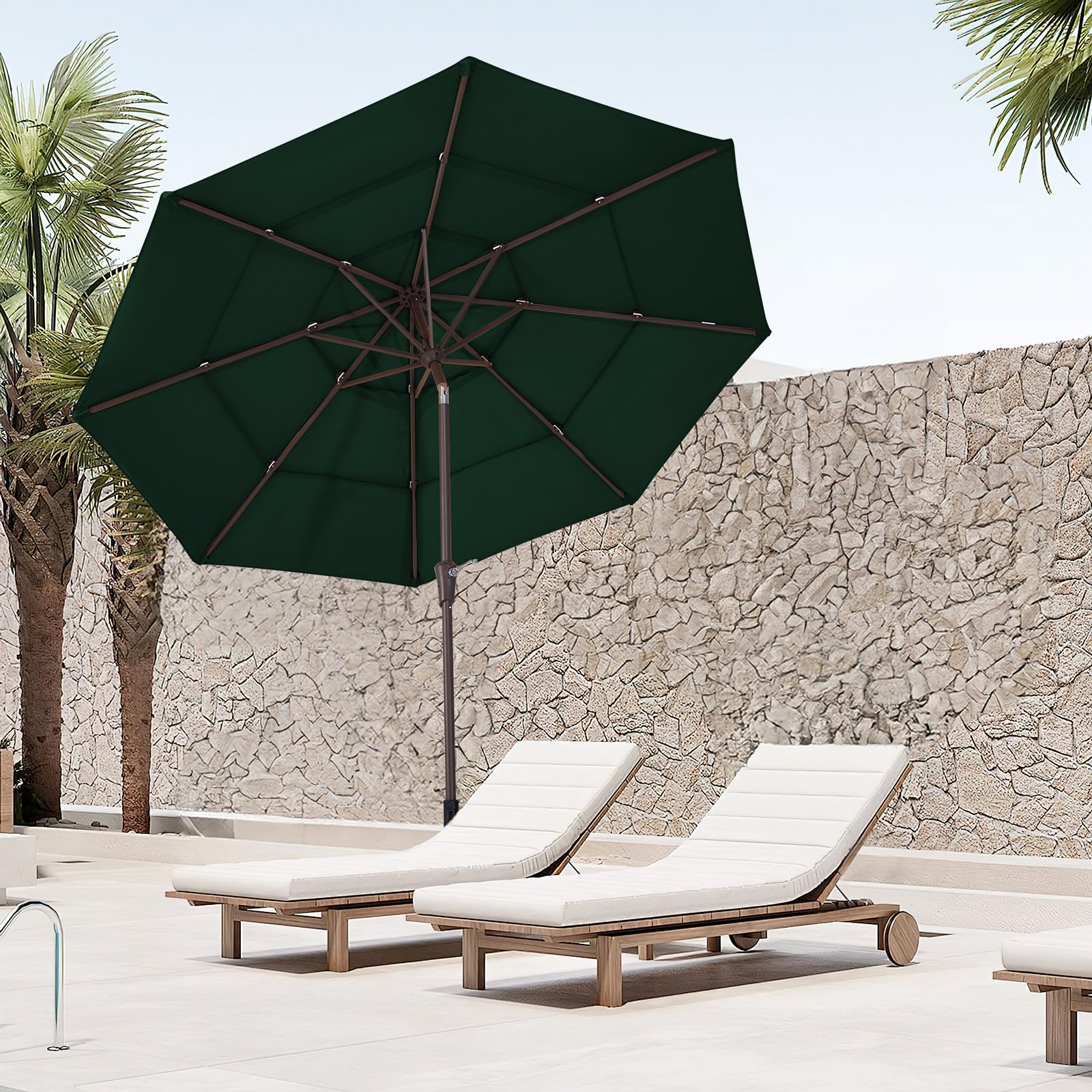 JEAREY size comparison with dining set showing 9 ft diameter coverage advantage