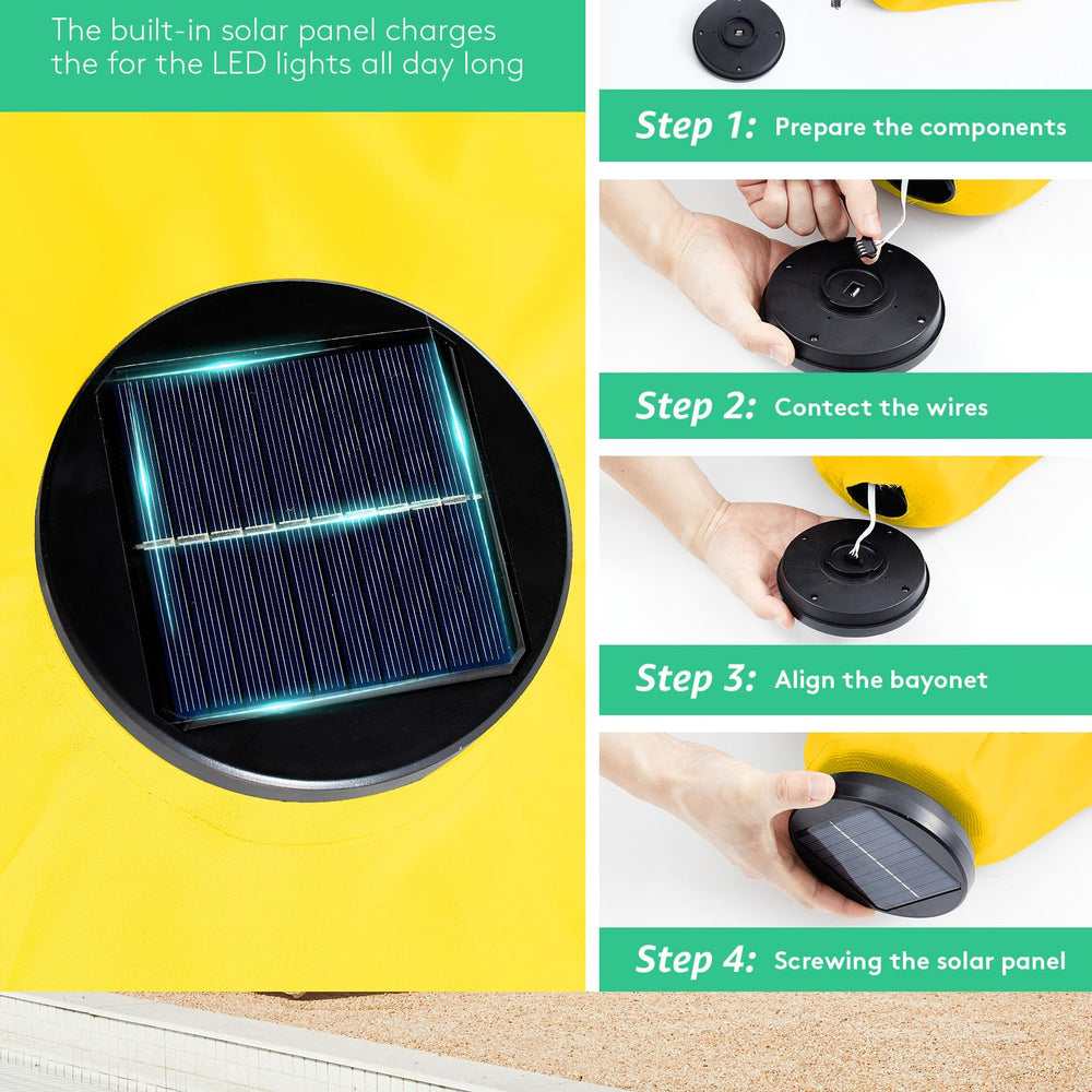 JEAREY solar panel closeup on top of umbrella showing cordless charging convenience