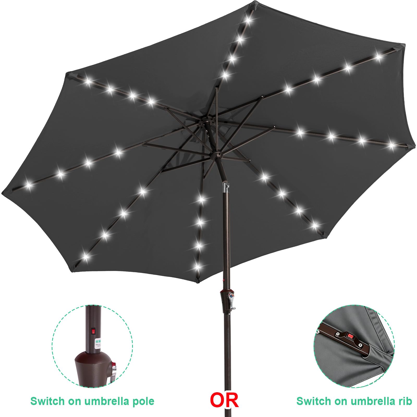 JEAREY solar panel top close-up showing integrated LEDs for nighttime convenience