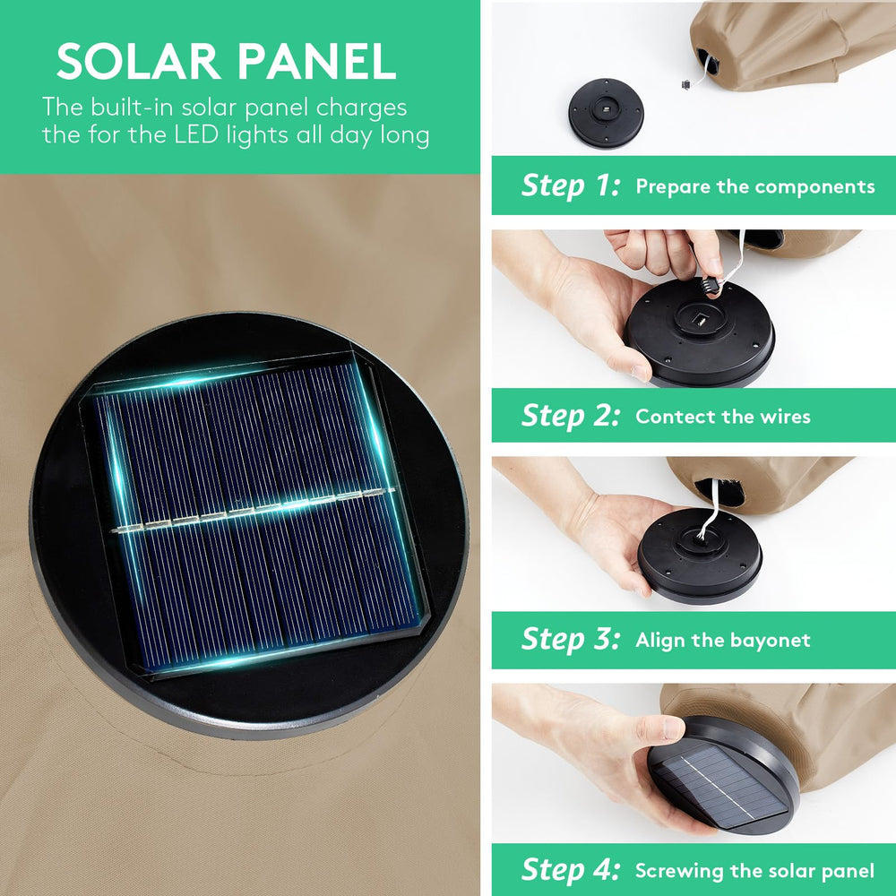 JEAREY solar panel top detail showing easy charging and cordless lighting