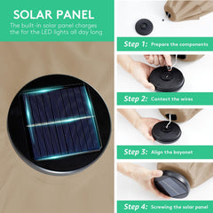 JEAREY solar panel top detail showing easy charging and cordless lighting