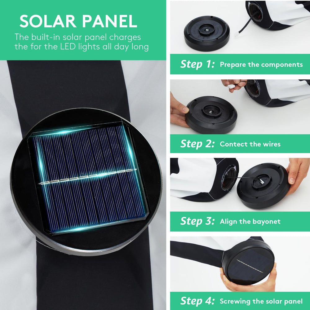 JEAREY solar panel top view on umbrella, provides integrated charging for evening LED lights