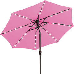 JEAREY umbrella front view showing rose pink canopy and table shade benefit