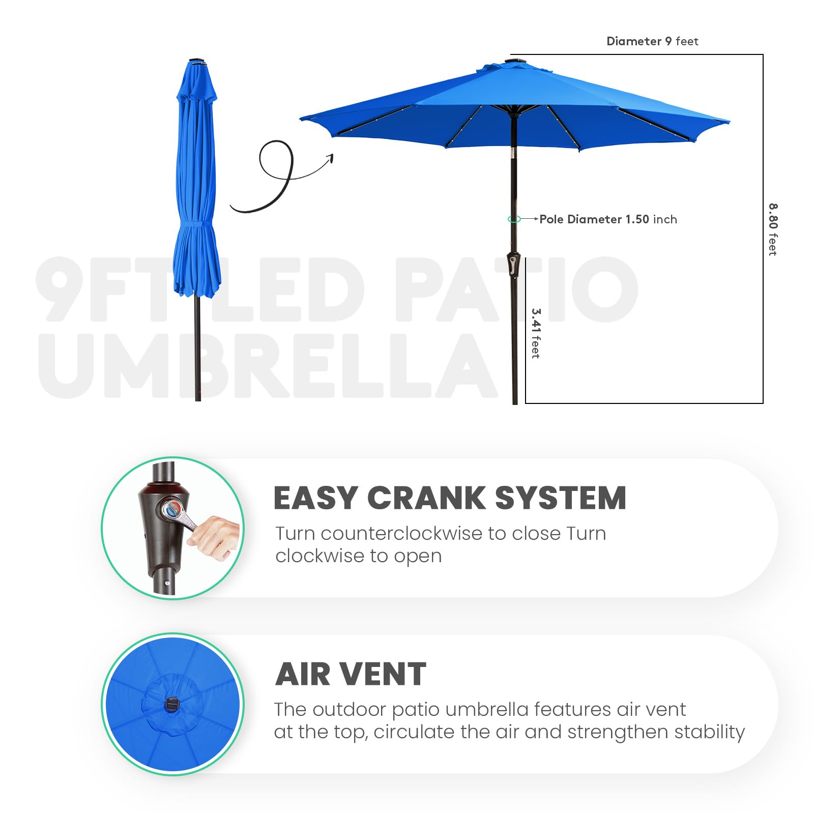 JEAREY umbrella on deck at dusk showing ambient lighting for outdoor gatherings