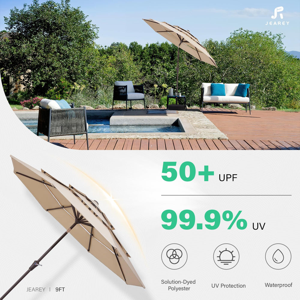 JEAREY umbrella providing poolside shade for cooler outdoor comfort benefit