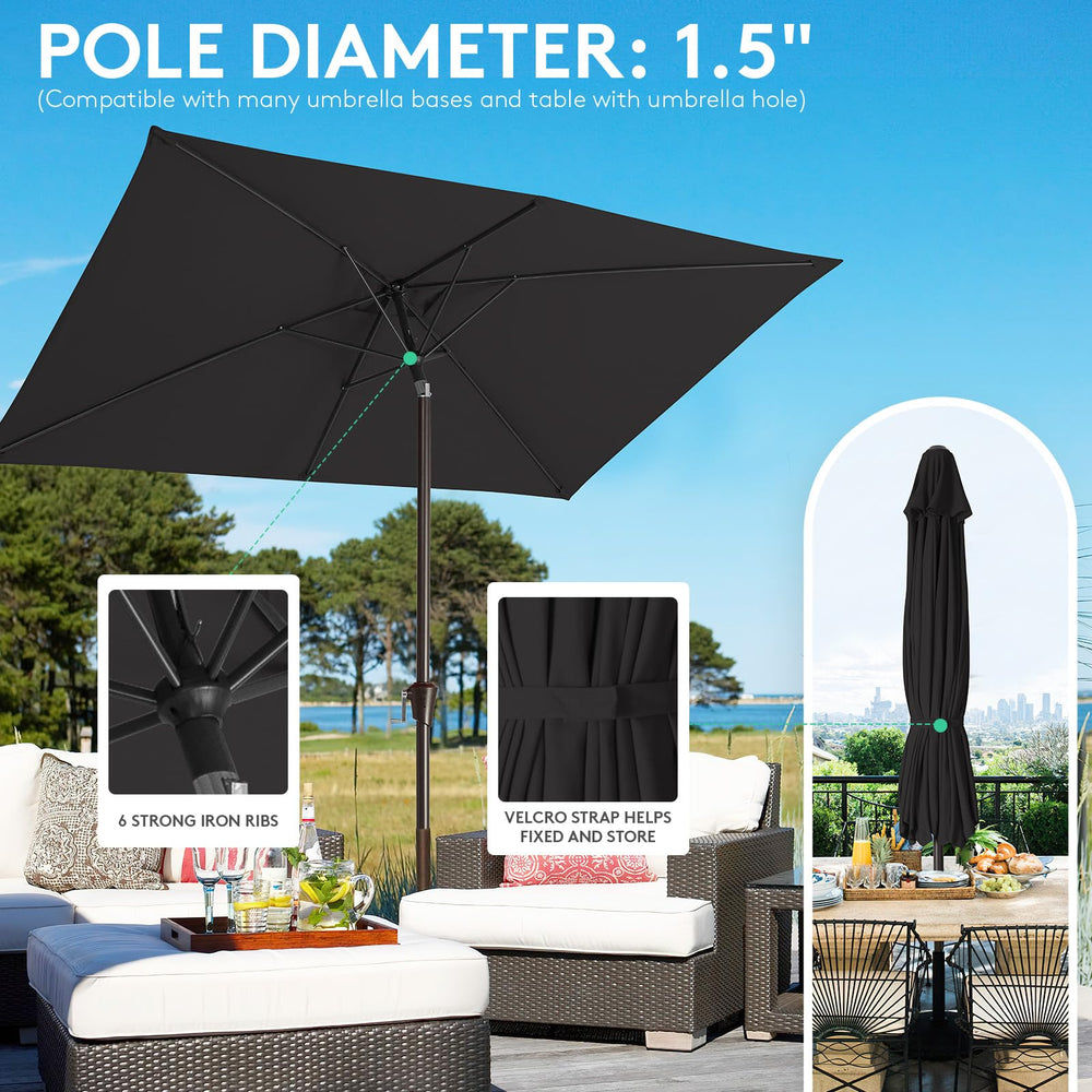 JEAREY umbrella over patio dining table demonstrating shaded outdoor comfort