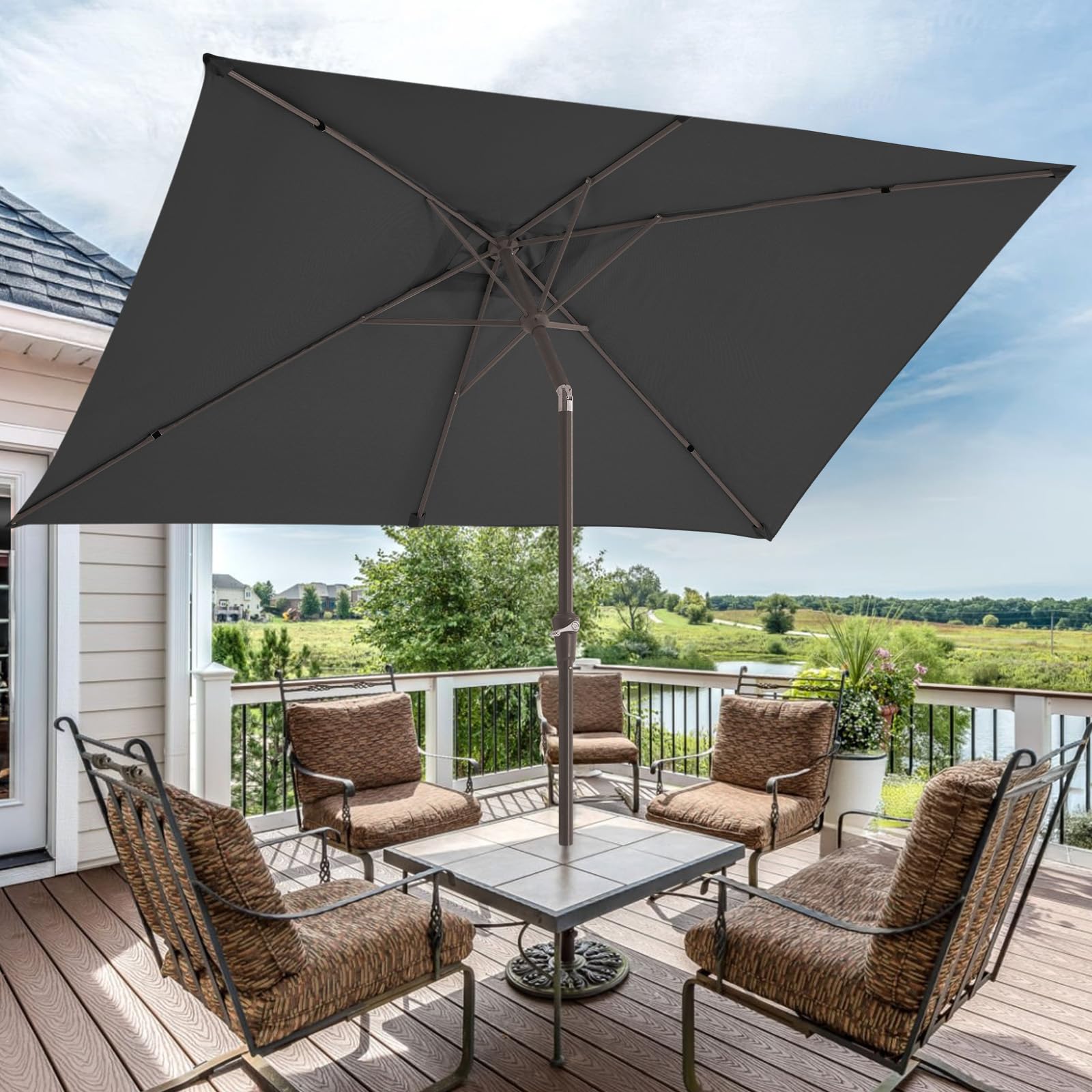 JEAREY umbrella shading a backyard dining table for 4–6 people outdoors