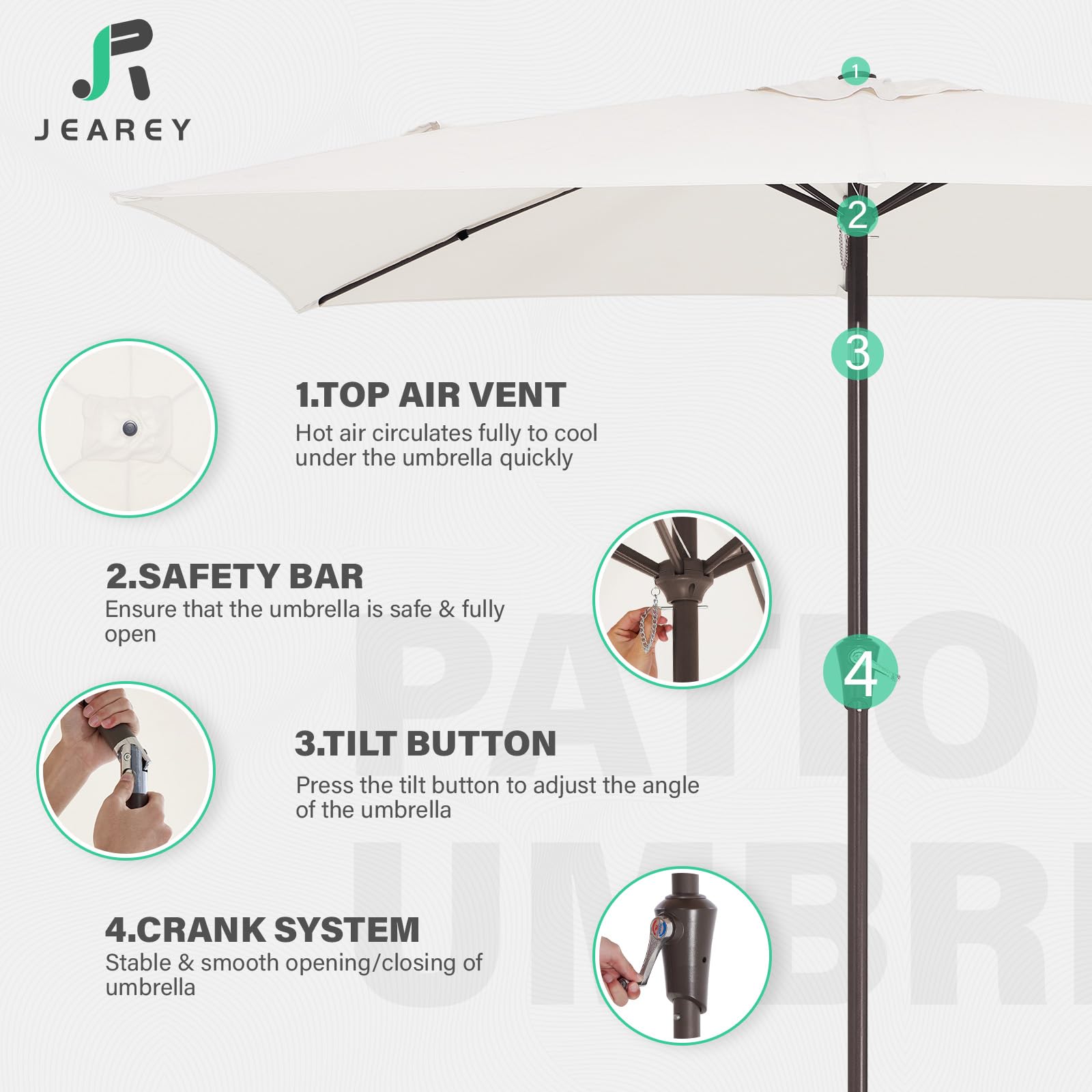 JEAREY umbrella next to table showing scale and coverage advantage