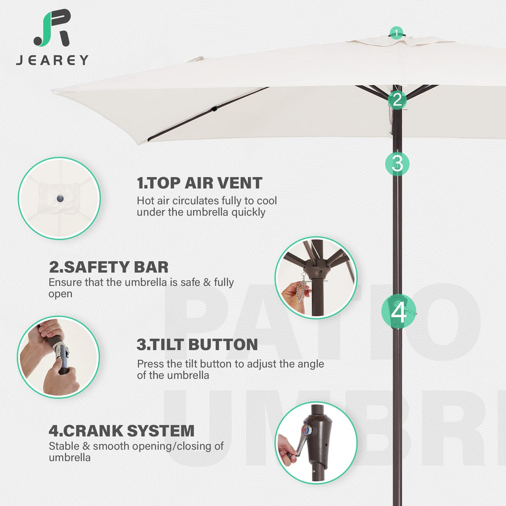 JEAREY umbrella next to table showing scale and coverage advantage
