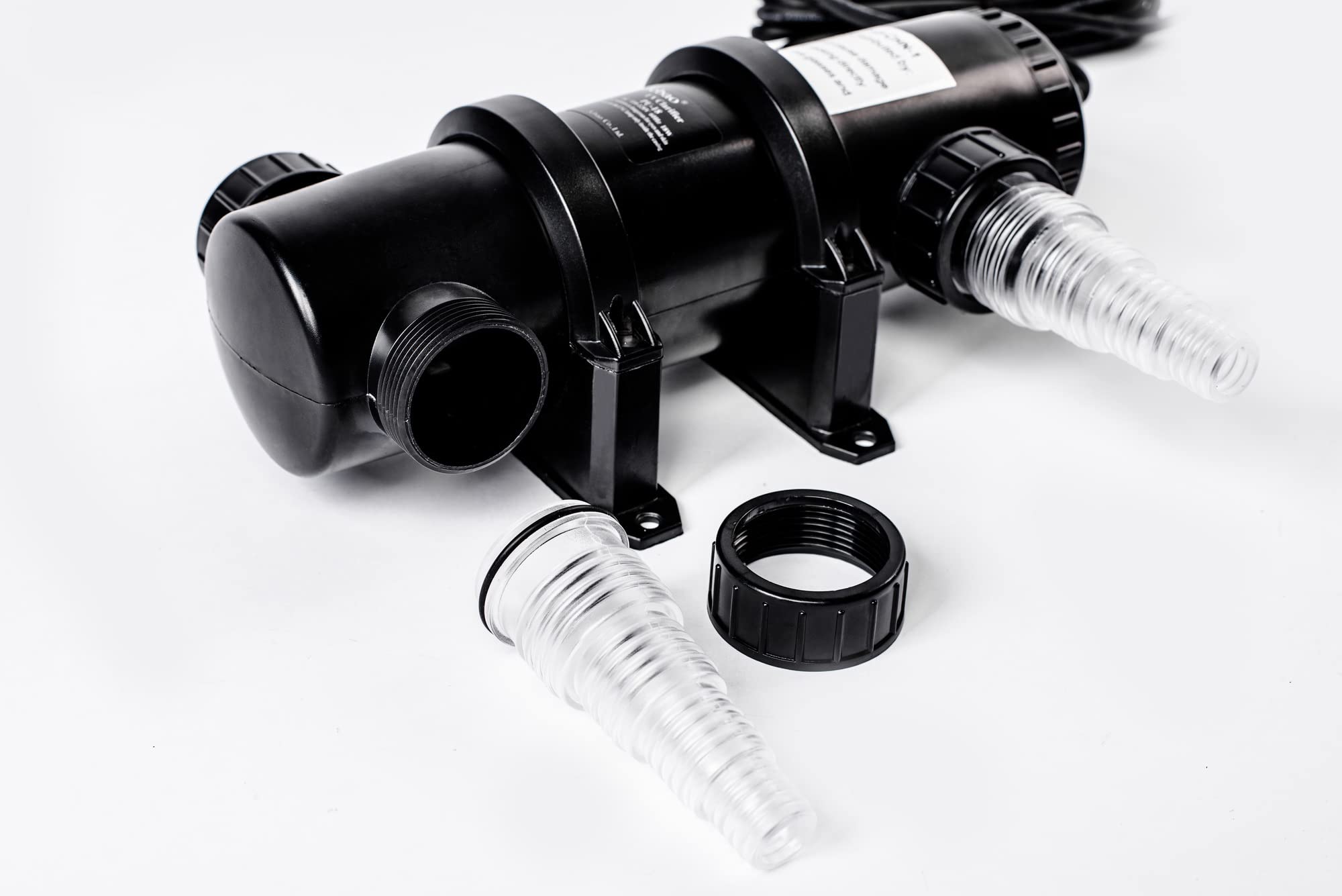 Jebao PU-18 mounted inline with pump piping demonstrating streamlined installation