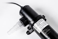 Jebao PU-36 installed beside garden pond showing clearer water benefit