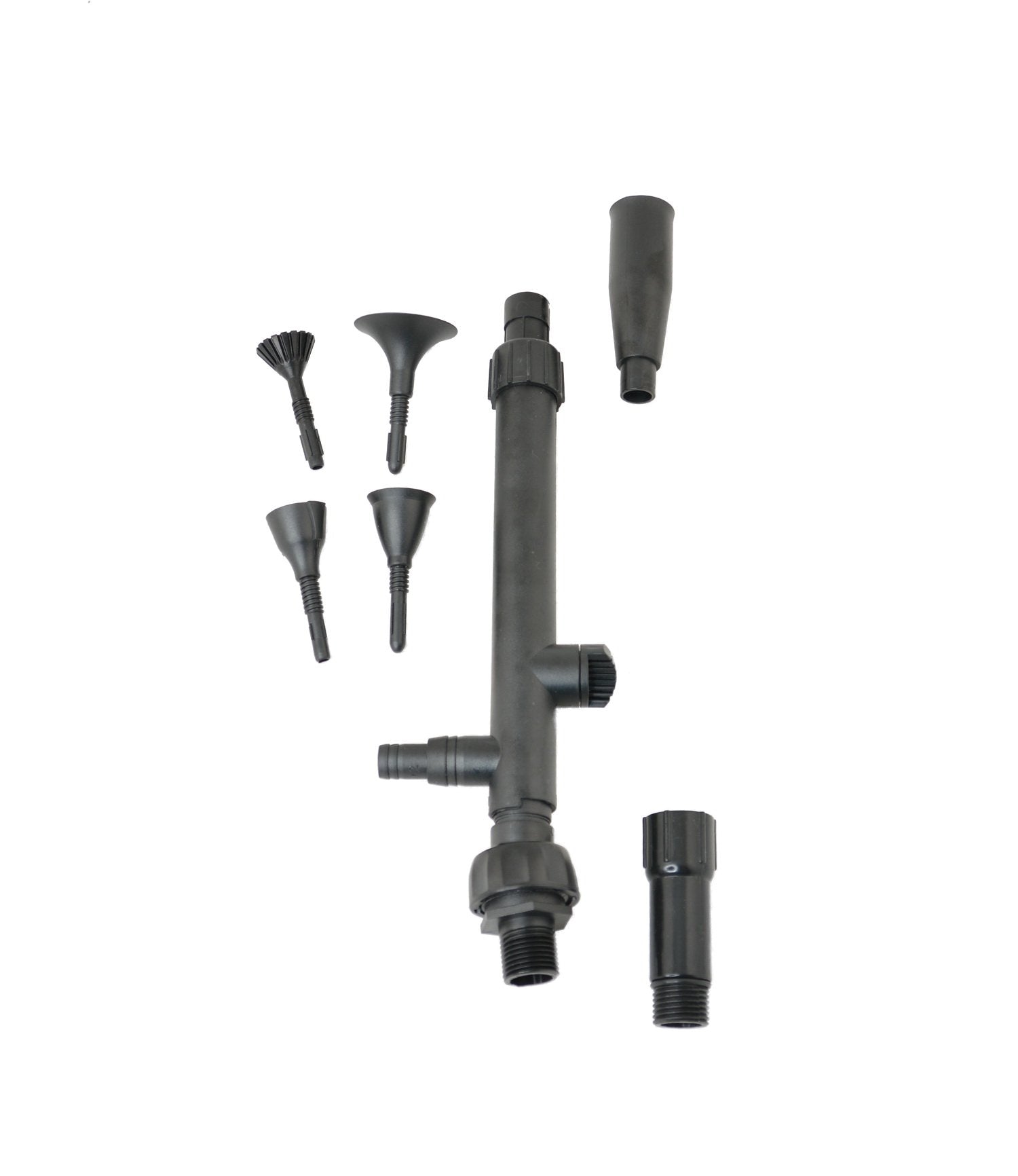 Jebao unit next to tubing and ruler showing compact size and installation flexibility