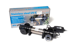 Jebao STU-36 front view stainless steel clarifier showing connectors and body, durable