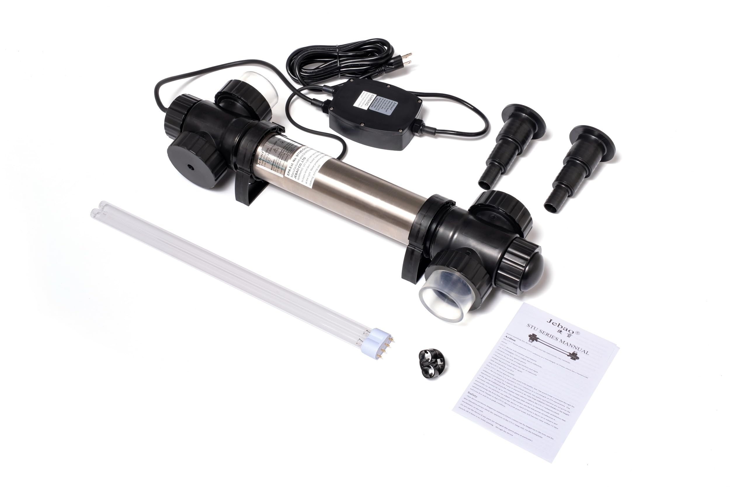 Jebao STU-55 transformer and 22ft cord outdoors showing weather-resistant power supply benefit