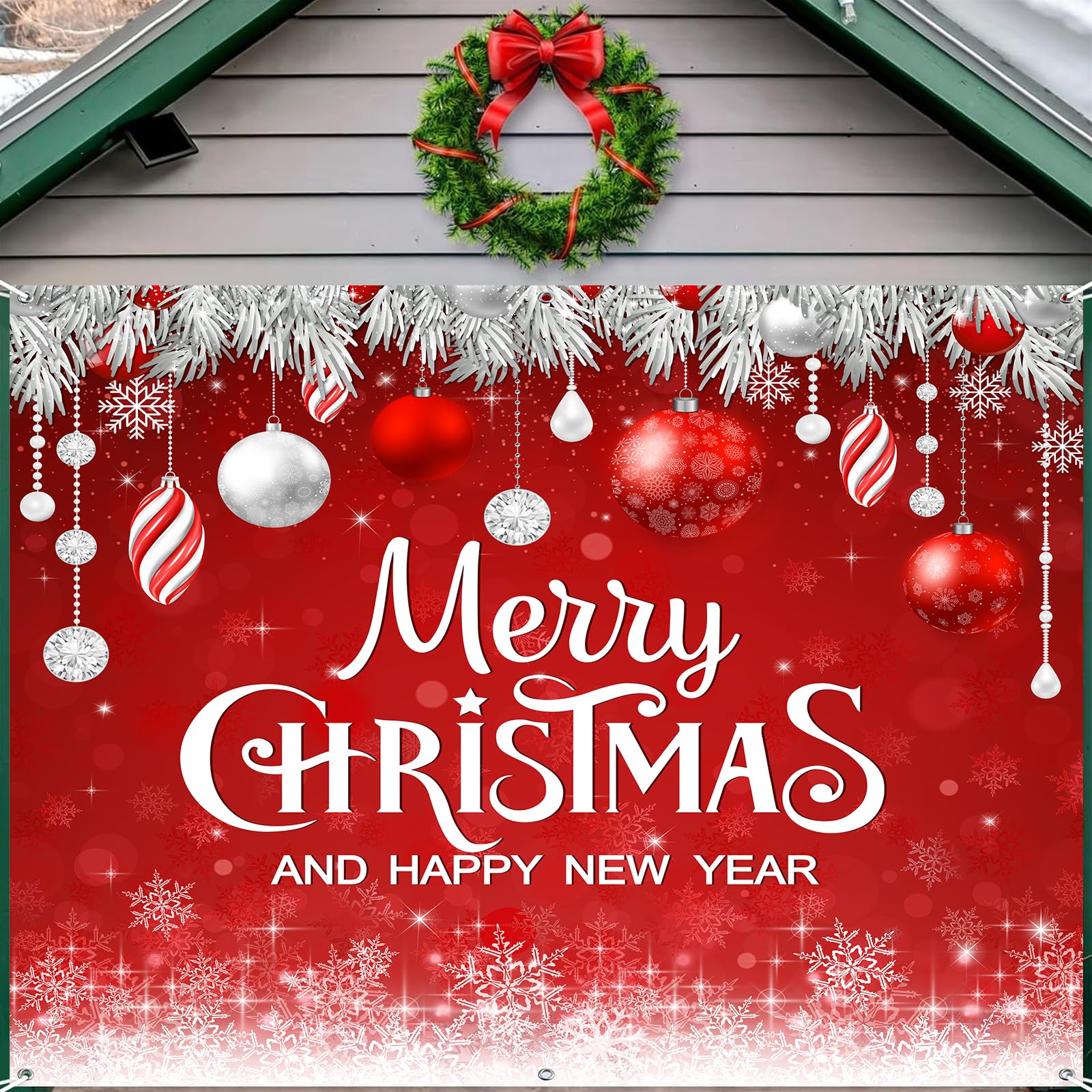 Jectivs front view banner on garage creating instant holiday curb appeal