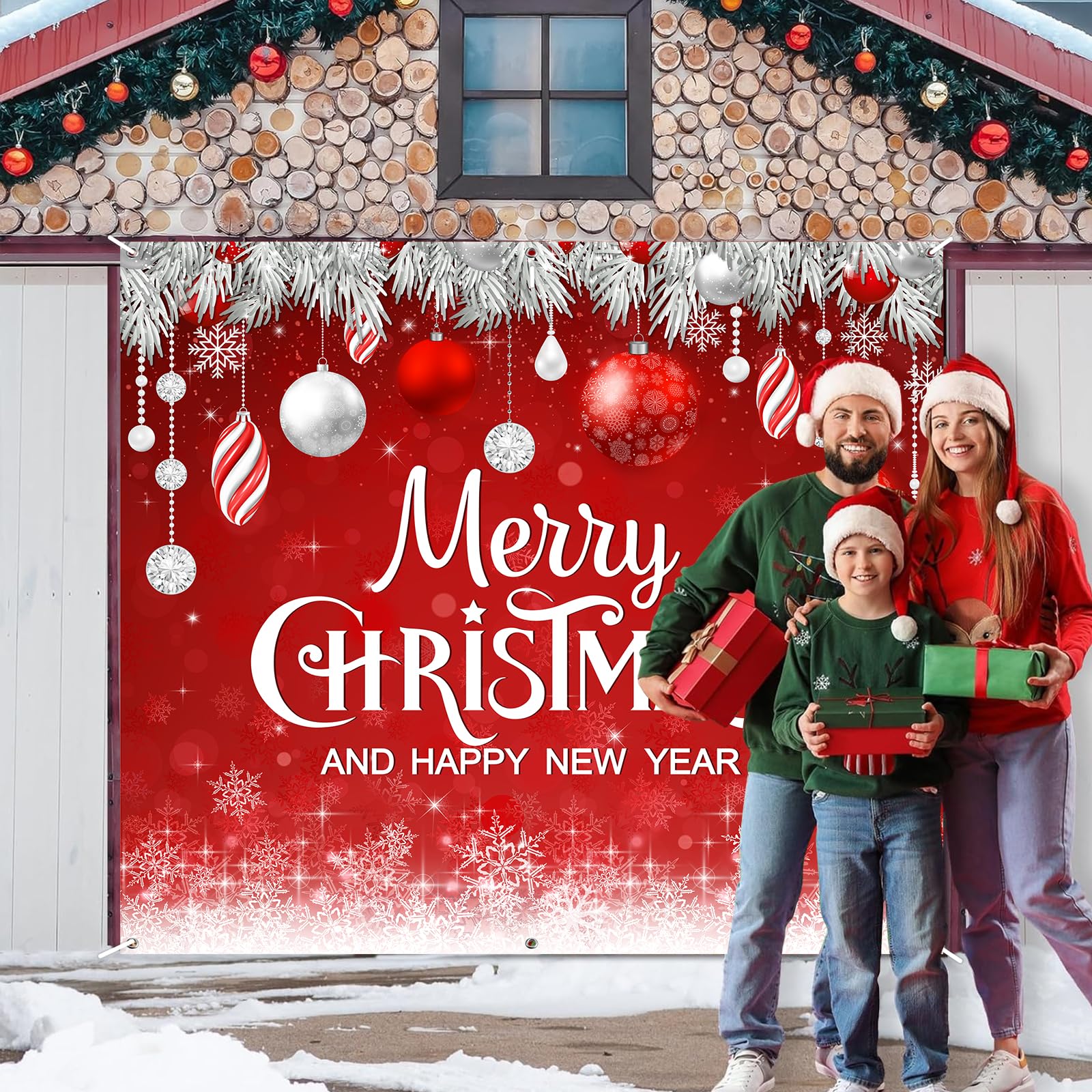 Jectivs banner used as family photo backdrop for holiday portraits