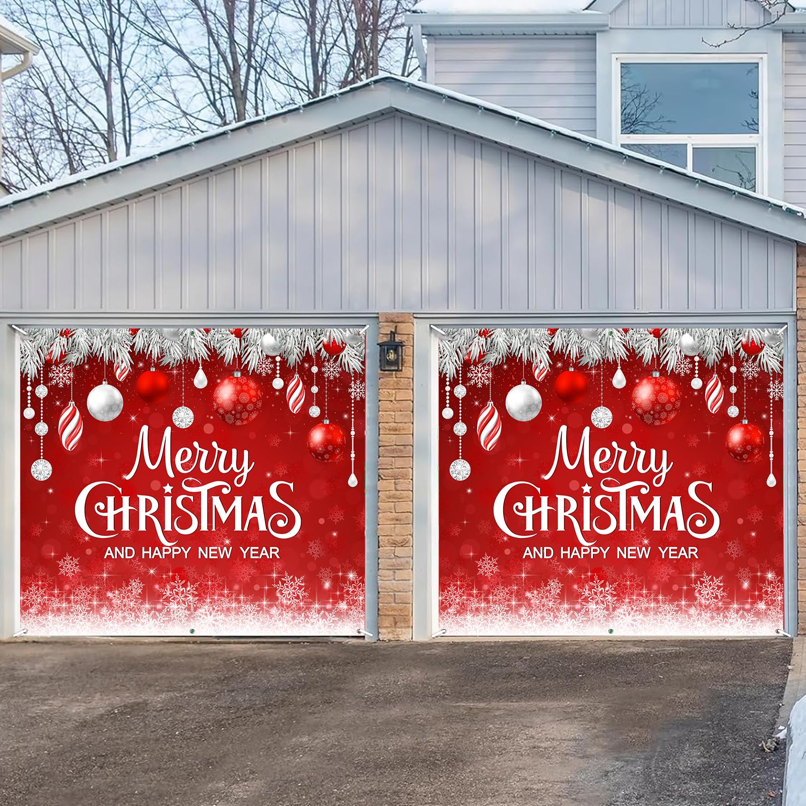 Jectivs banner next to garage door to show 7x8 ft scale