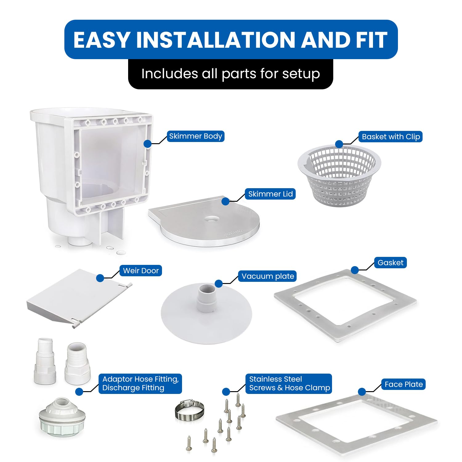 JED Pool Tools skimmer held by hand to show size and simple DIY installation