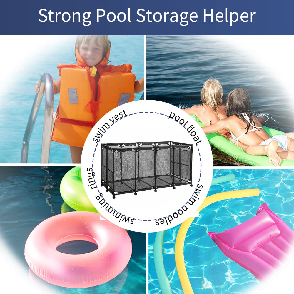 JEFEE cart filled with floats by pool demonstrating organized, movable pool storage