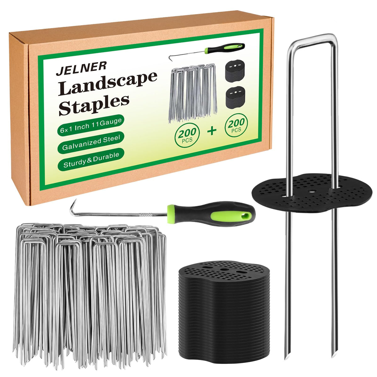 JELNER front packaging showing 200 stakes and accessories for reliable supply