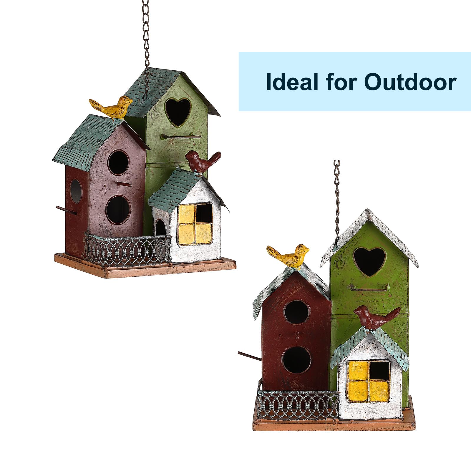 Jemeni birdhouse hanging from tree branch demonstrating garden placement