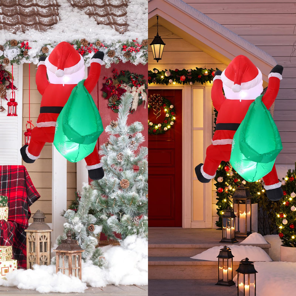 Jenaai climbing Santa next to door for scale and easy sizing reference