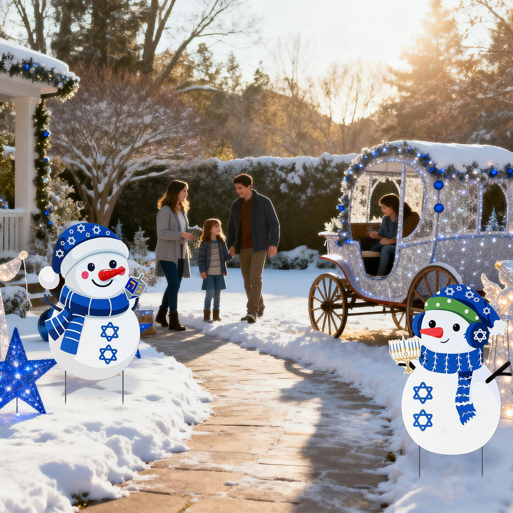 Jenaai driveway display with both signs showing welcoming holiday atmosphere