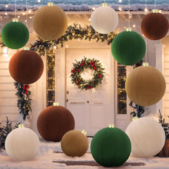 Jenaai front view of boxed velvet inflatable balls showing colors and sizes, adds elegant decor