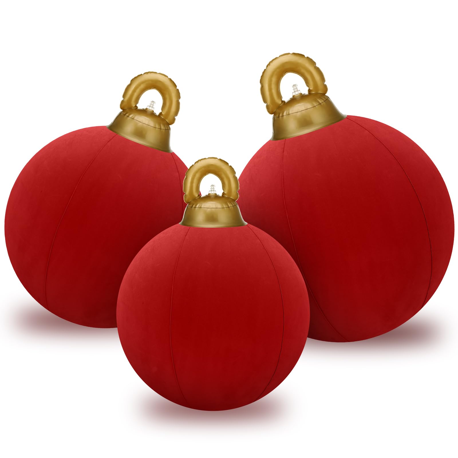 Jenaai front view of three red inflatable balls showing bold festive impact