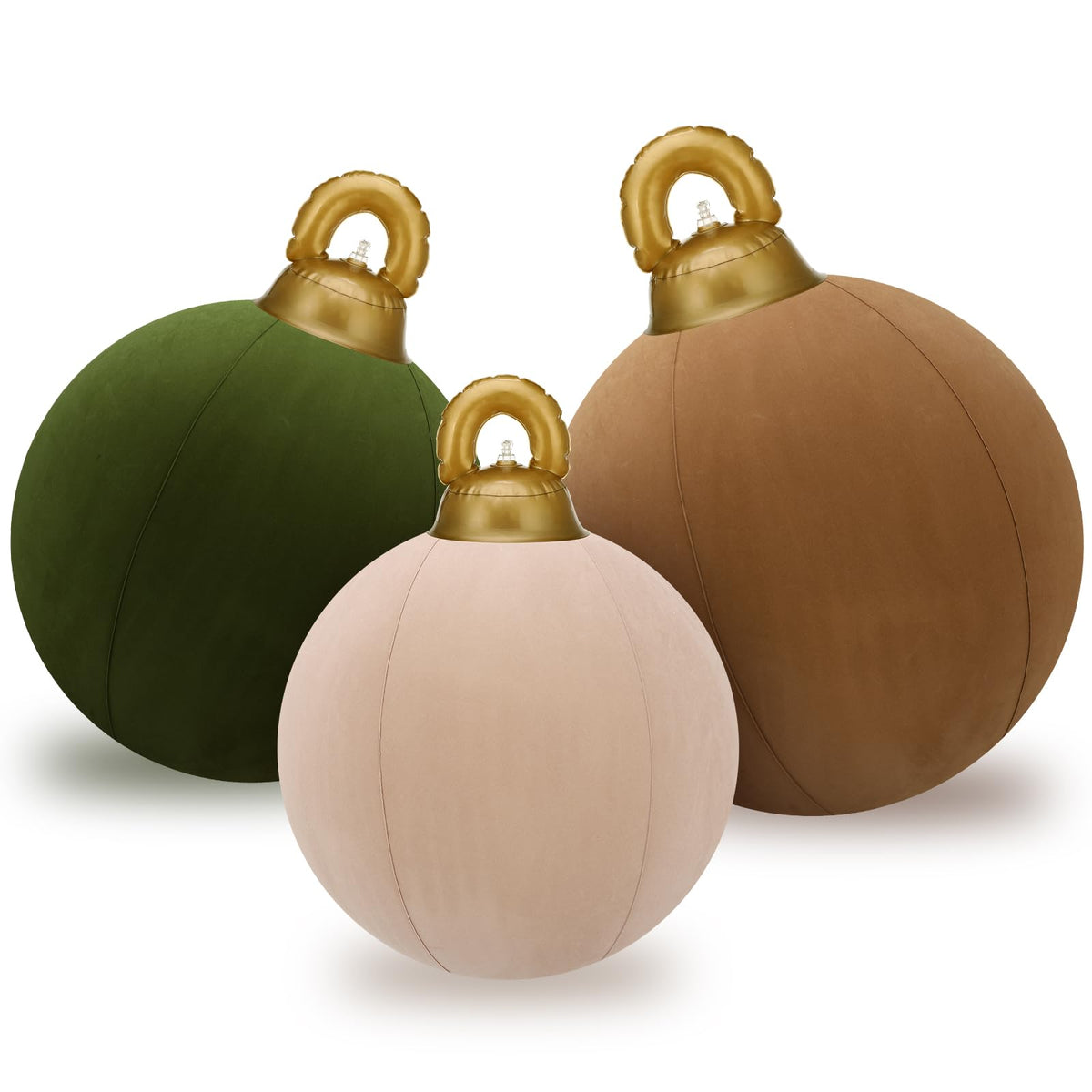 Jenaai front view of three inflatable Christmas balls creating curb appeal