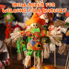 Jenaai scarecrows placed along garden walkway, creates cohesive autumn display