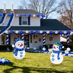 Jenaai snowman sign placed in garden showing decorative curb appeal