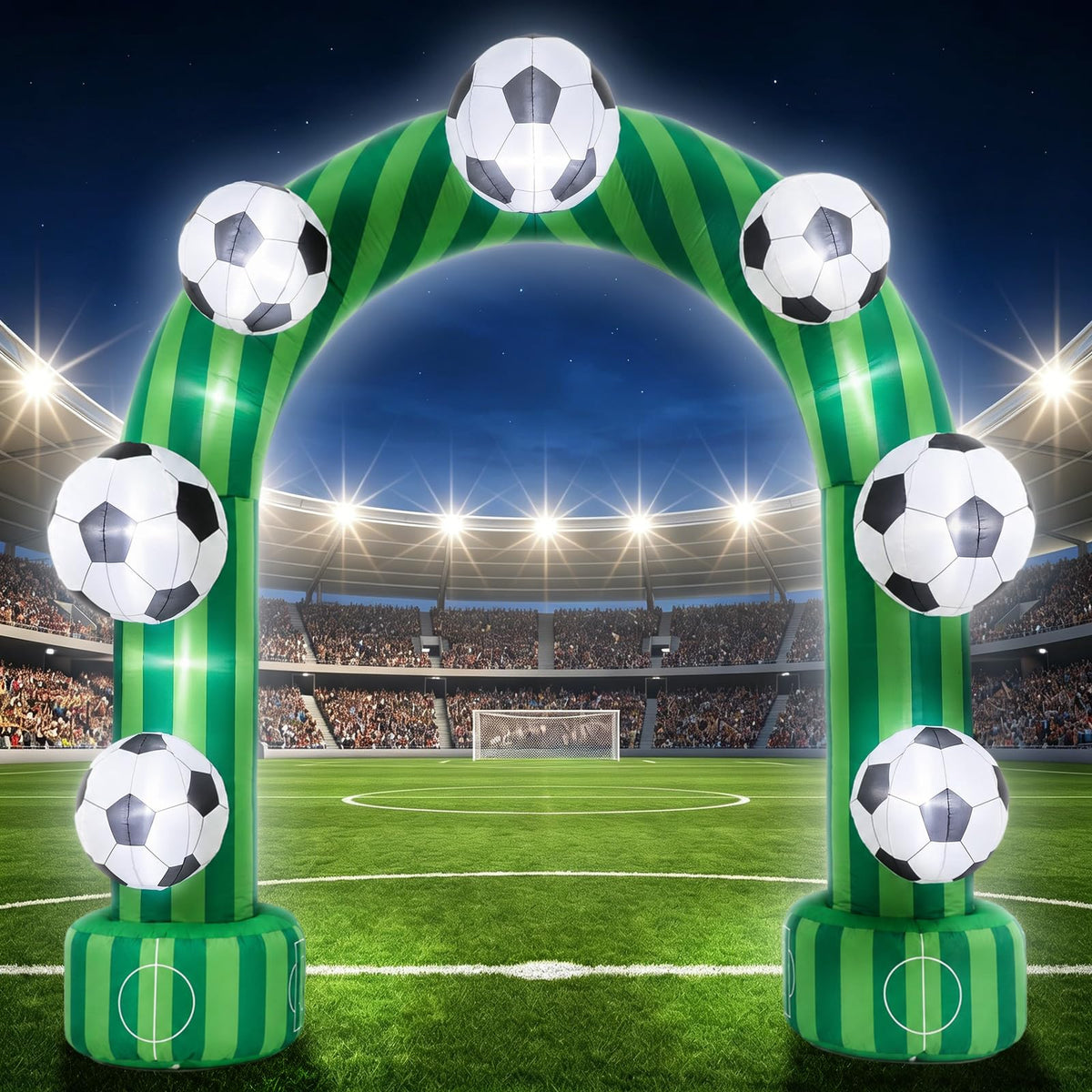 Jenaai arch front view showing bold soccer graphics and welcoming entrance