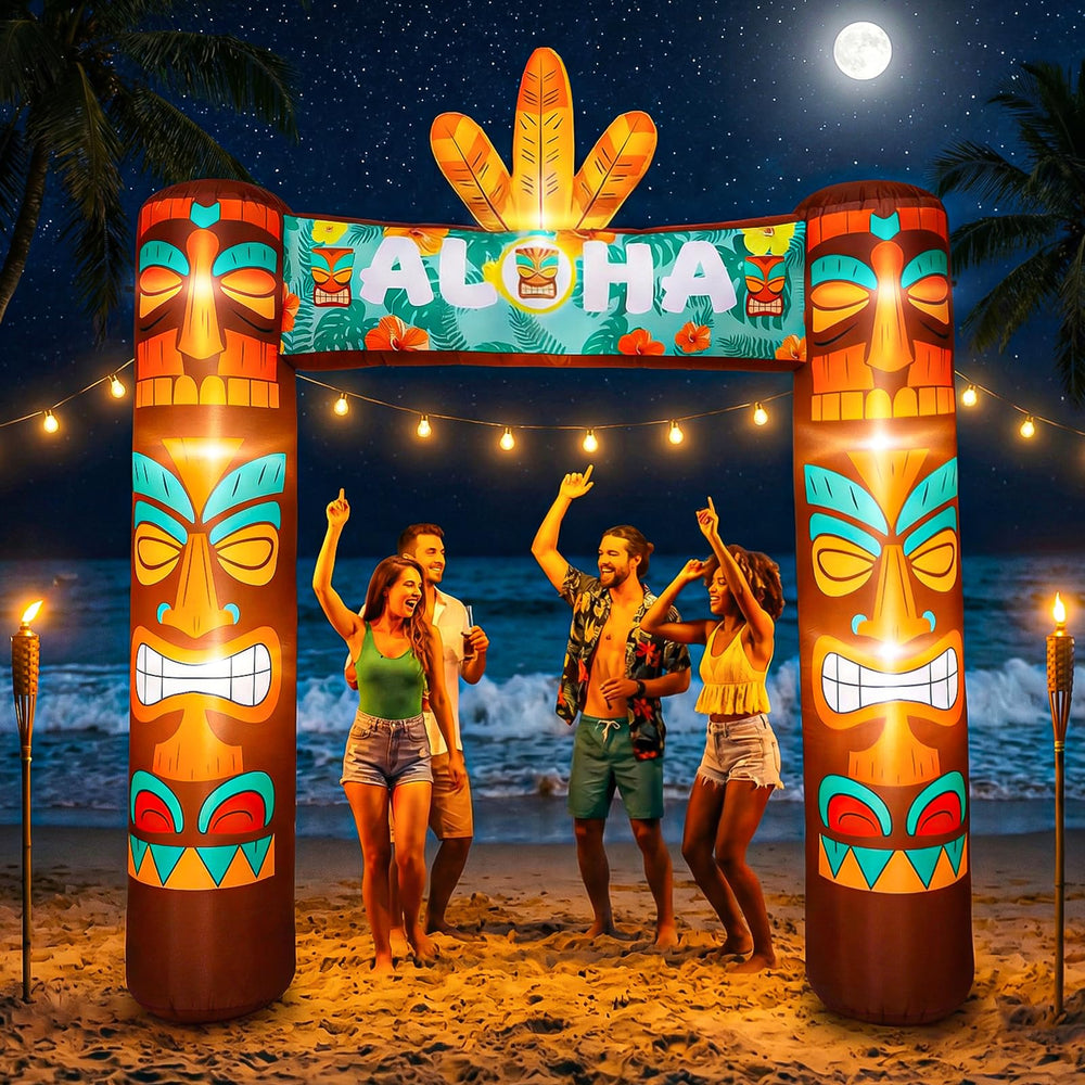 Jenaai tiki arch front view showing full tropical entrance and visual impact