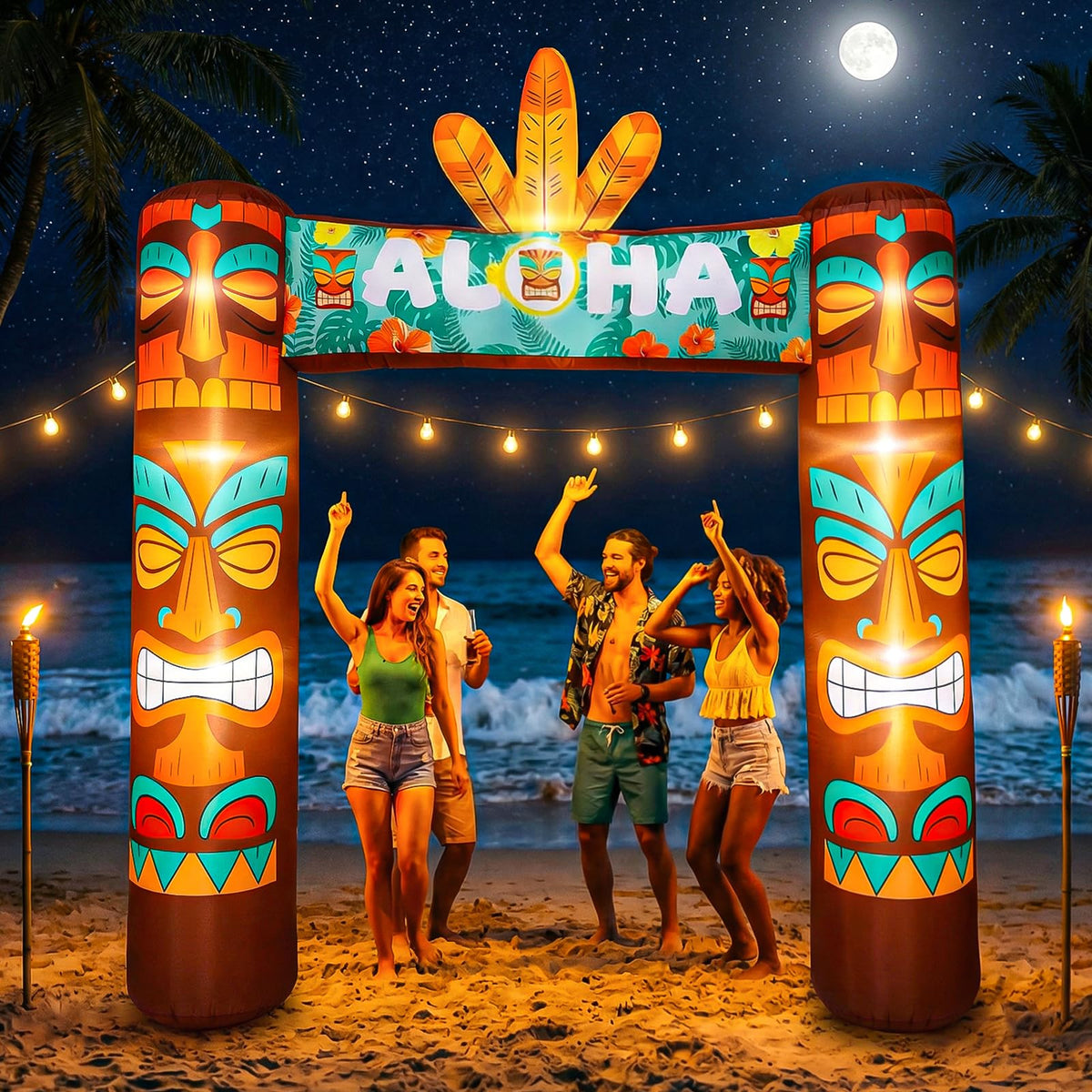 Jenaai tiki arch front view showing full tropical entrance and visual impact