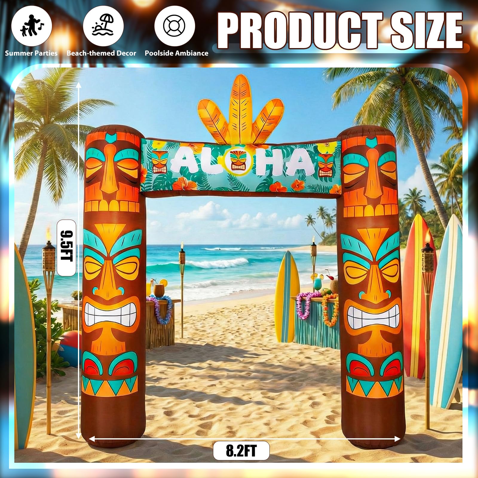 Jenaai tiki arch LED detail glowing warmly for night parties and photos