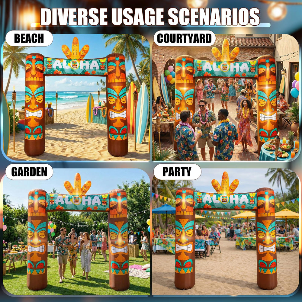 Jenaai tiki arch scale with people demonstrating true 9.5 ft size